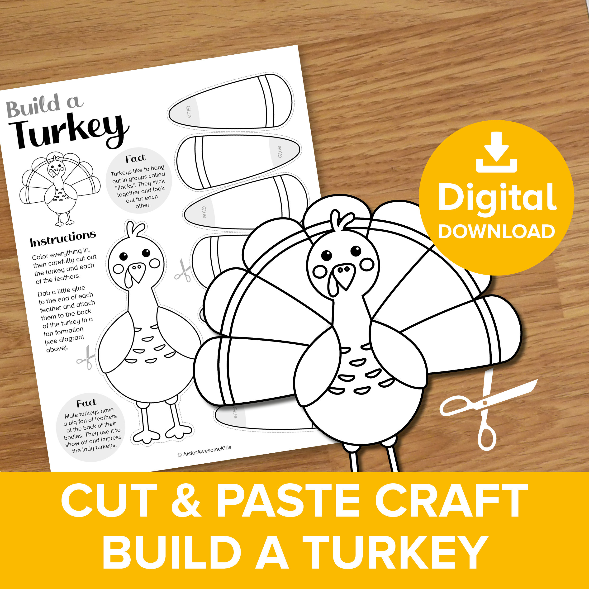Thankful Turkey Cut &amp;amp; Paste Craft, Build A Thanksgiving Bird for Color Cut And Paste Thanksgiving Worksheets