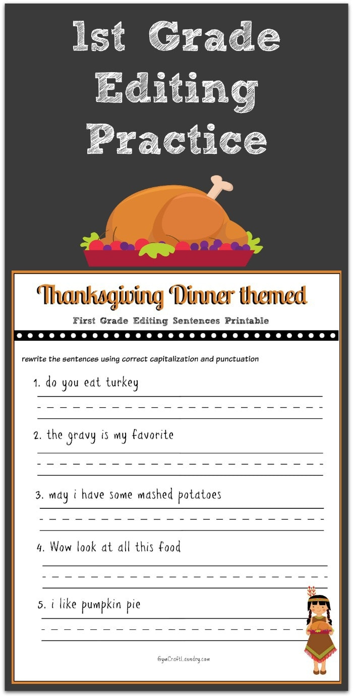 Thanksgiving 1St Grade Editing Printable - Gym Craft Laundry with Thanksgiving Editing Worksheet
