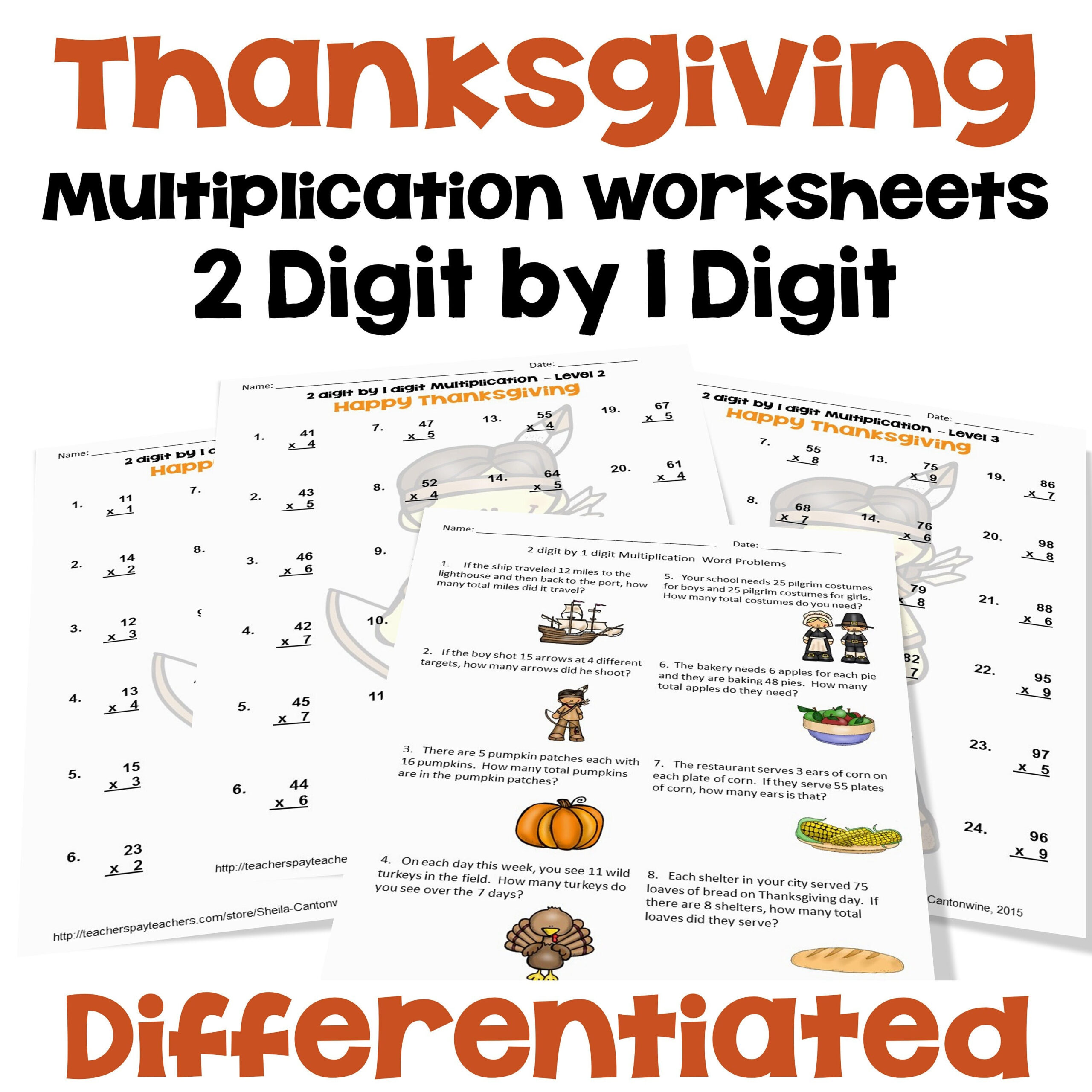 Thanksgiving 2 Digit1 Digit Multiplication Worksheets throughout Thanksgiving Math Worksheets Multiplication
