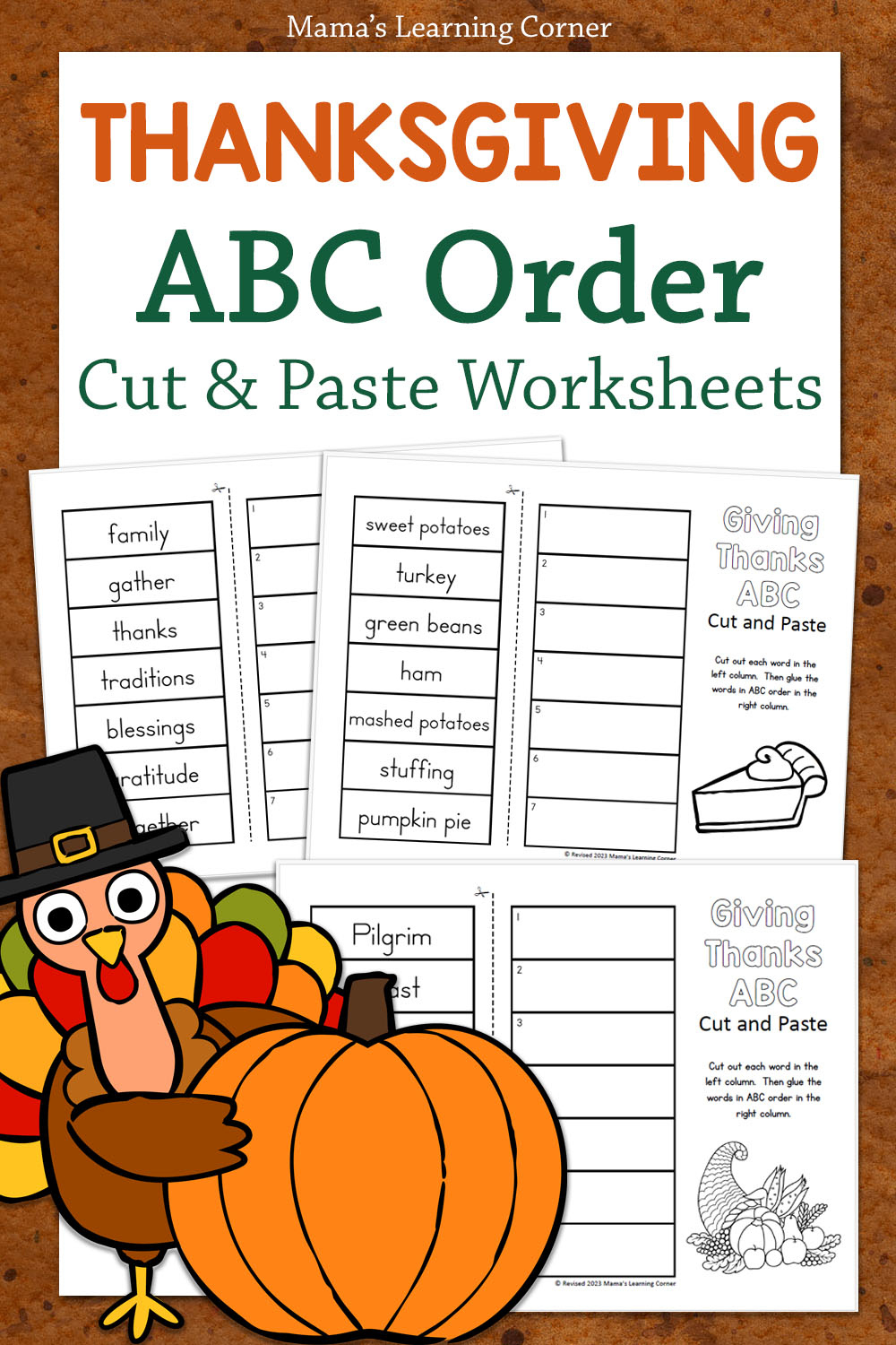 Thanksgiving Abc Order Cut And Paste Worksheets - Mamas Learning within Thanksgiving ABC Worksheets