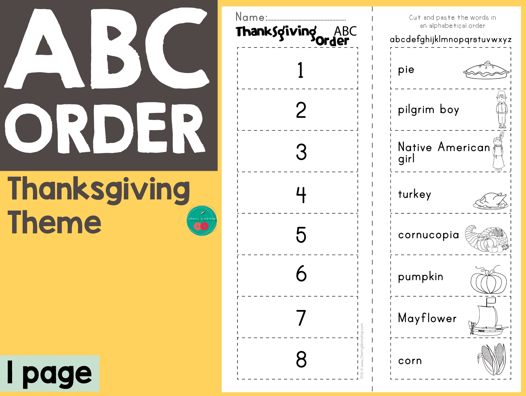 Thanksgiving Abc Order with Thanksgiving ABC Order Worksheets