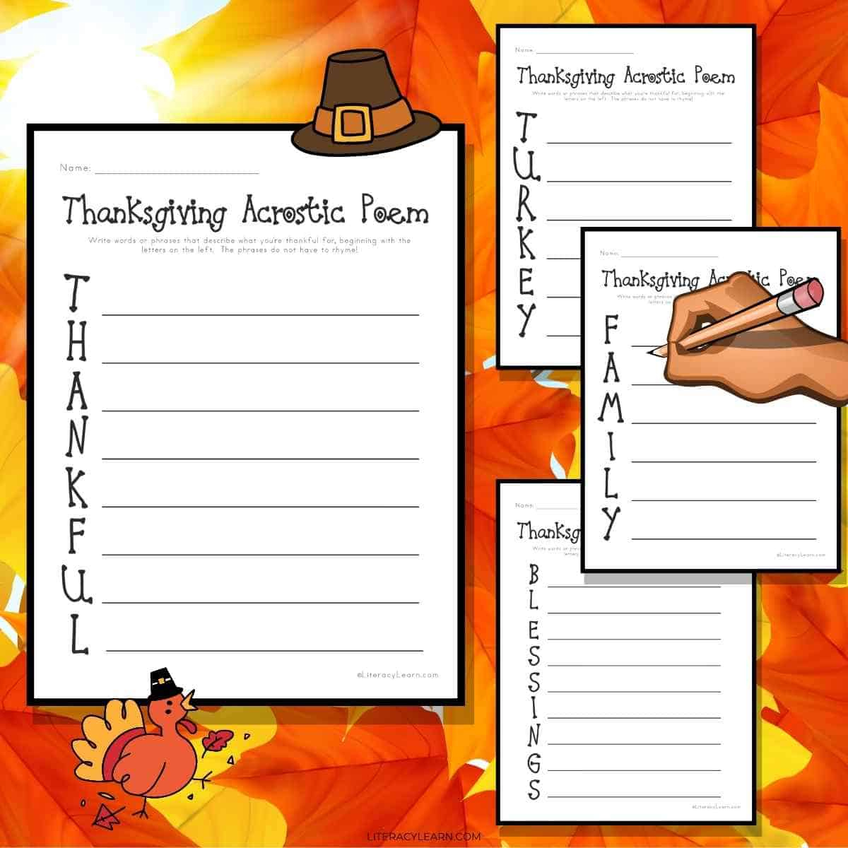 Thanksgiving Acrostic Poems - 4 Free Printables - Literacy Learn with Thanksgiving Poem Worksheet