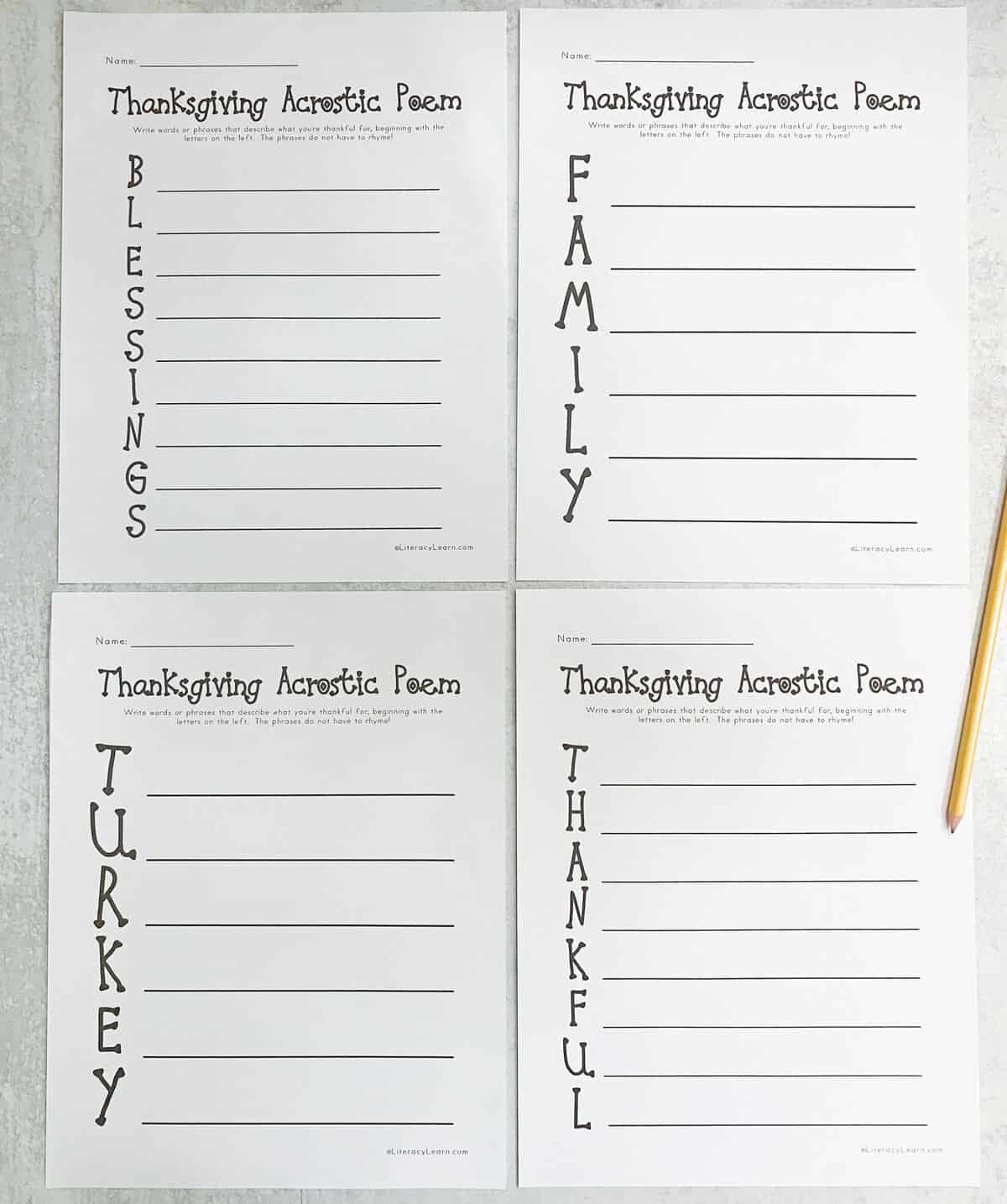 Thanksgiving Acrostic Poems - 4 Free Printables - Literacy Learn within Thanksgiving Poem Worksheet