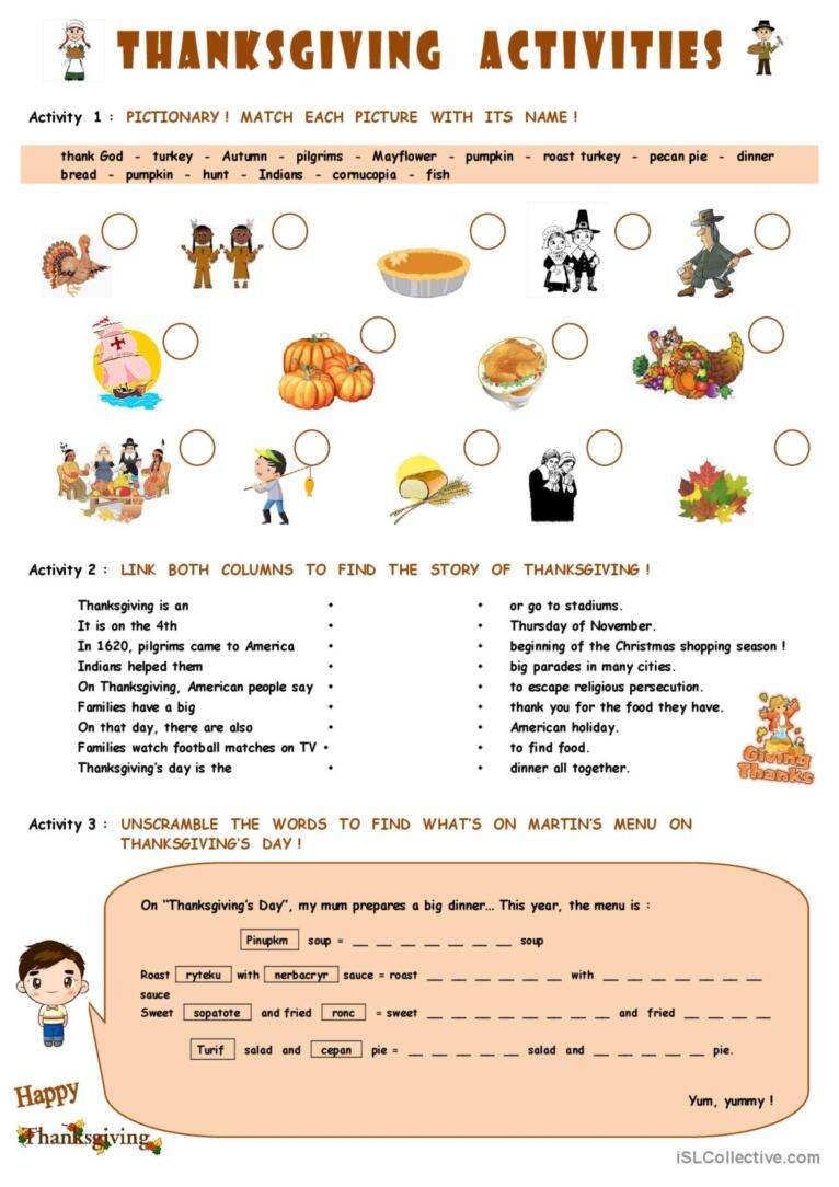 Thanksgiving Activities: English Esl Worksheets Pdf &amp;amp; Doc with Thanksgiving English Worksheets