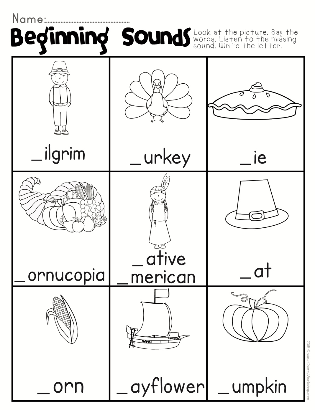 Thanksgiving Beginning Sound regarding Thanksgiving Phonics Worksheets