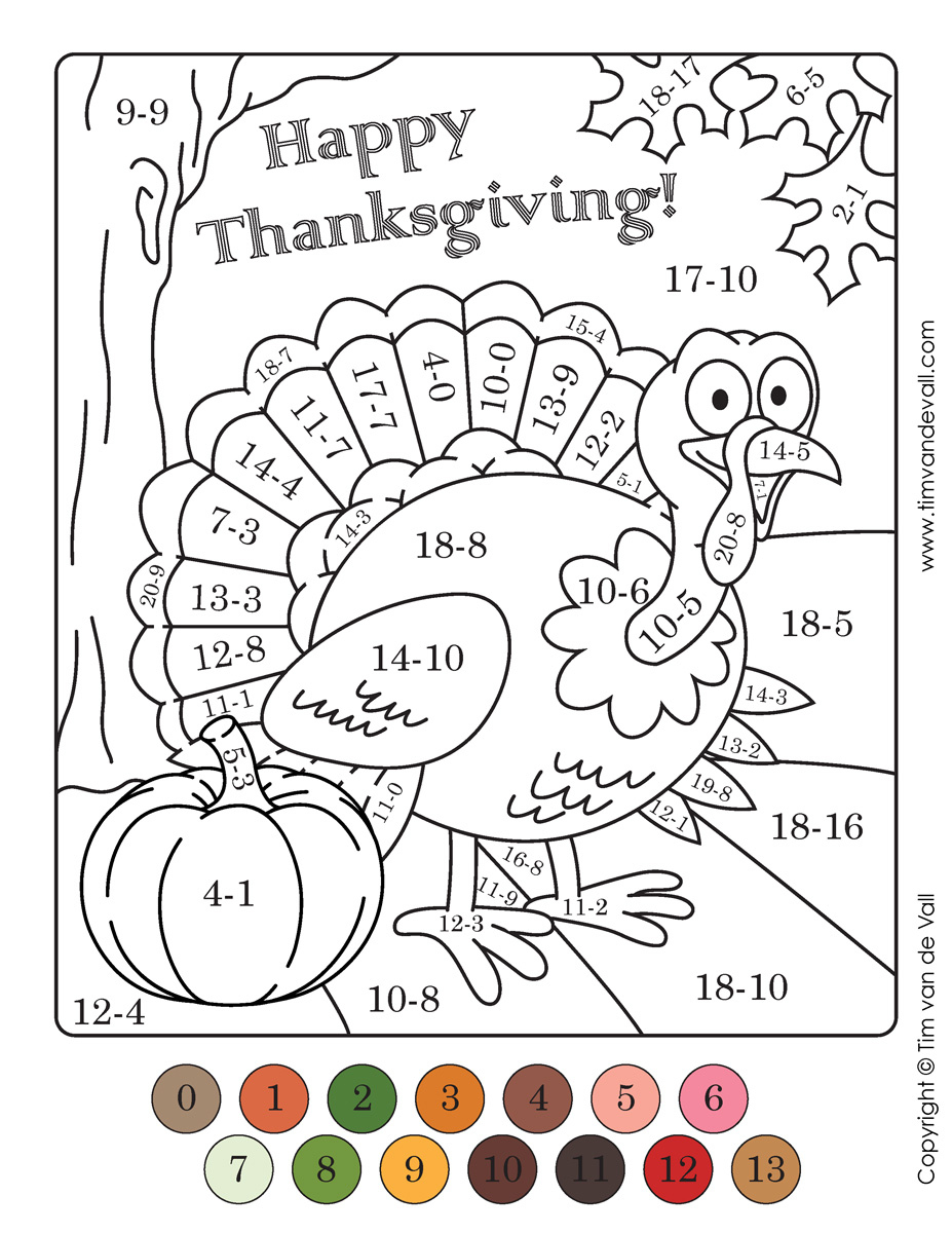 Thanksgiving-Color-By-Numbers-Subtraction - Tim&amp;#039;S Printables with regard to Thanksgiving Subtraction Worksheets