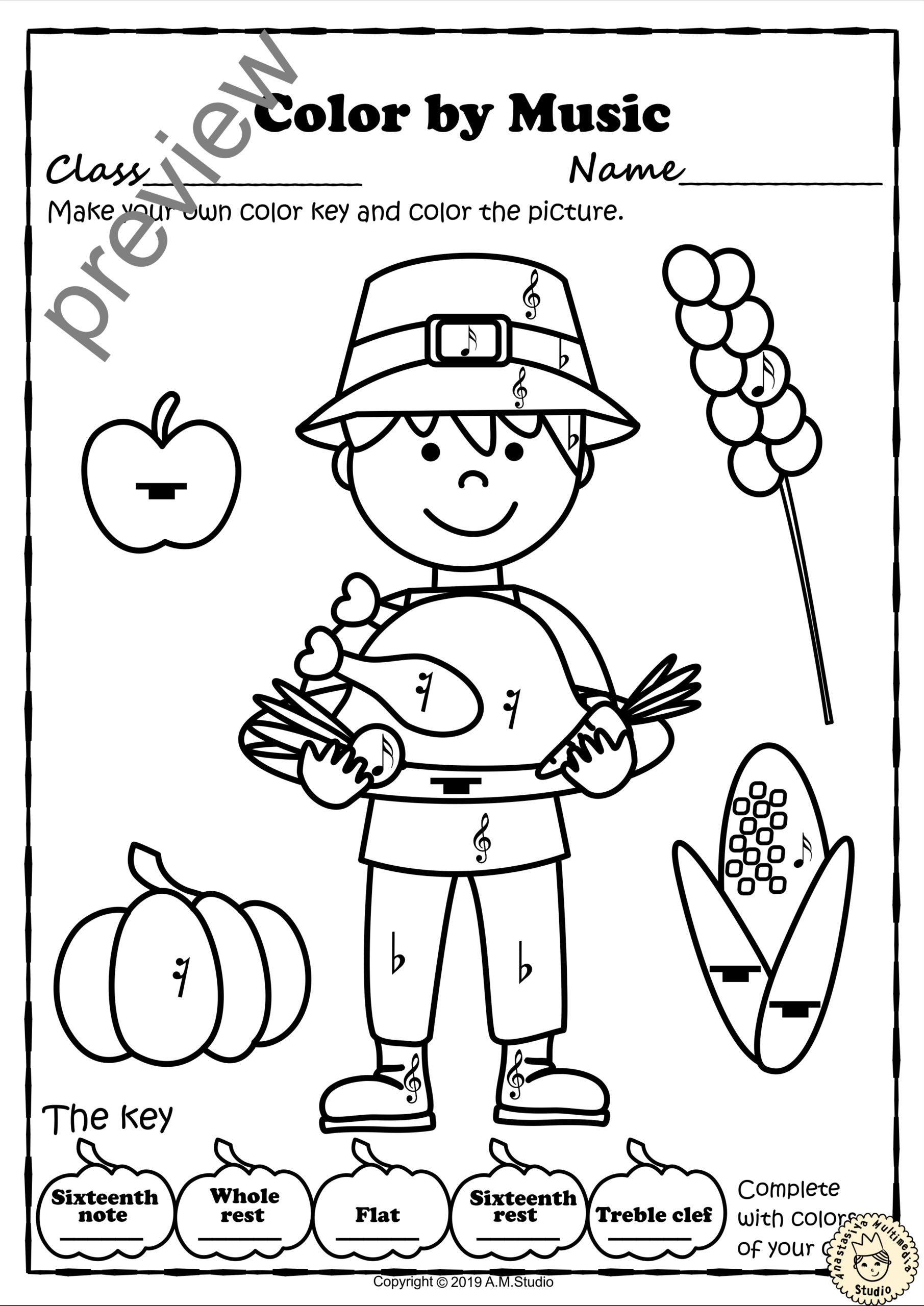 Thanksgiving Colormusic Pages {With Answers} pertaining to Music Thanksgiving Worksheets
