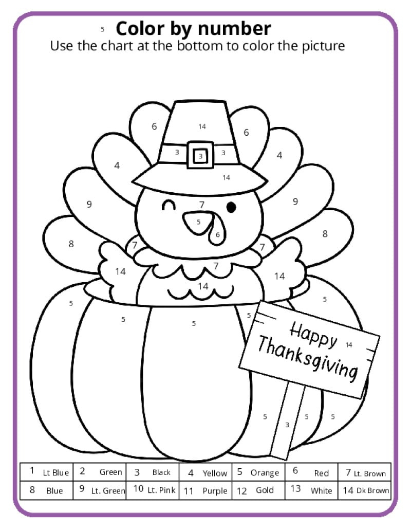 Thanksgiving Colornumber Pages - K12 Math Worksheets within Thanksgiving Number Worksheets