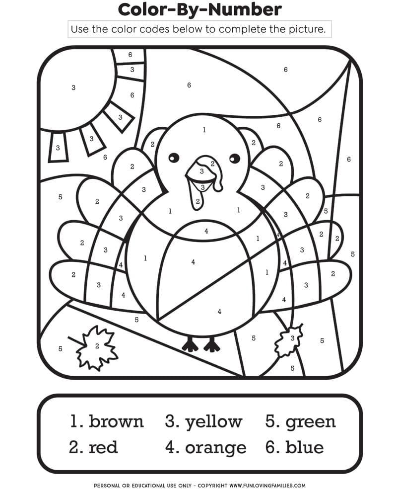 Thanksgiving Colornumber Printable Kids Activity - Fun Loving with regard to Thanksgiving Worksheets Color By Number