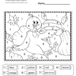 Thanksgiving Colornumber Worksheet   Free Printable, Digital For Thanksgiving Worksheets Free