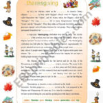 Thanksgiving: Complete The Gaps Reading With All The Main For Thanksgiving On Thursday Worksheets