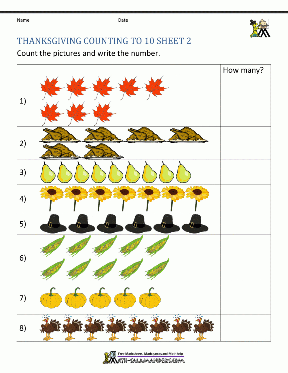 Thanksgiving Counting Worksheets in 7 2 Thanksgiving Worksheet Answers