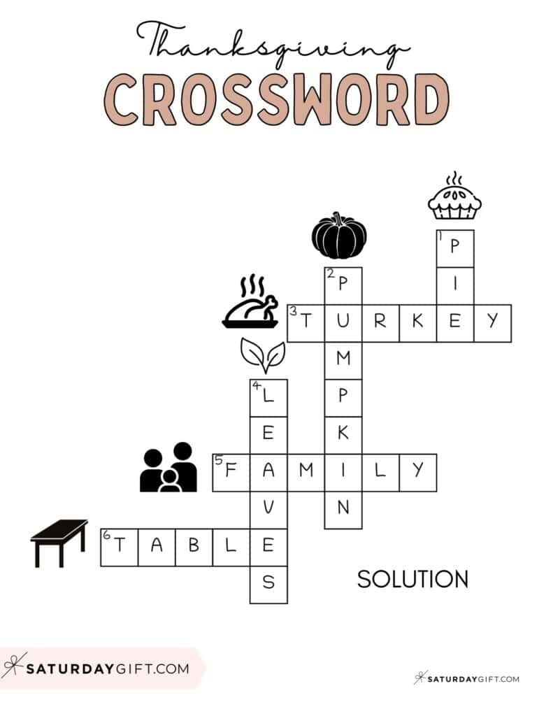 Thanksgiving Crossword Puzzle - Cute &amp;amp; Free Printable | Saturdaygift with Thanksgiving Crossword Puzzle Worksheet Answer Key