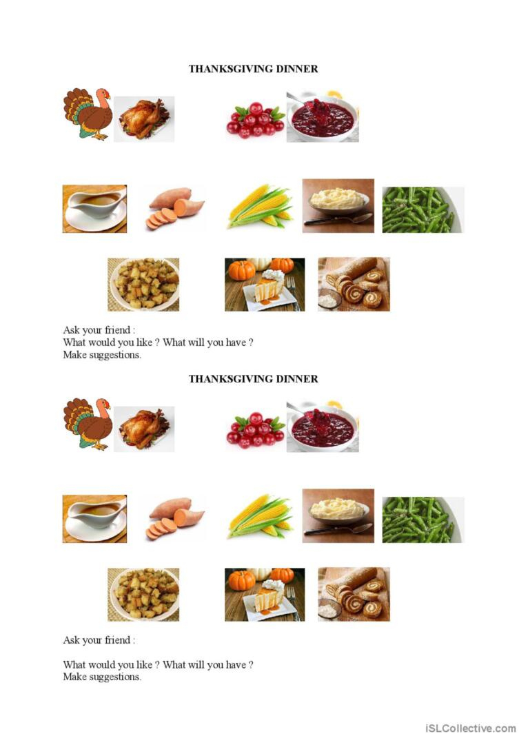 Thanksgiving Dinner Discussion Start…: English Esl Worksheets Pdf for Thanksgiving Feast Worksheet
