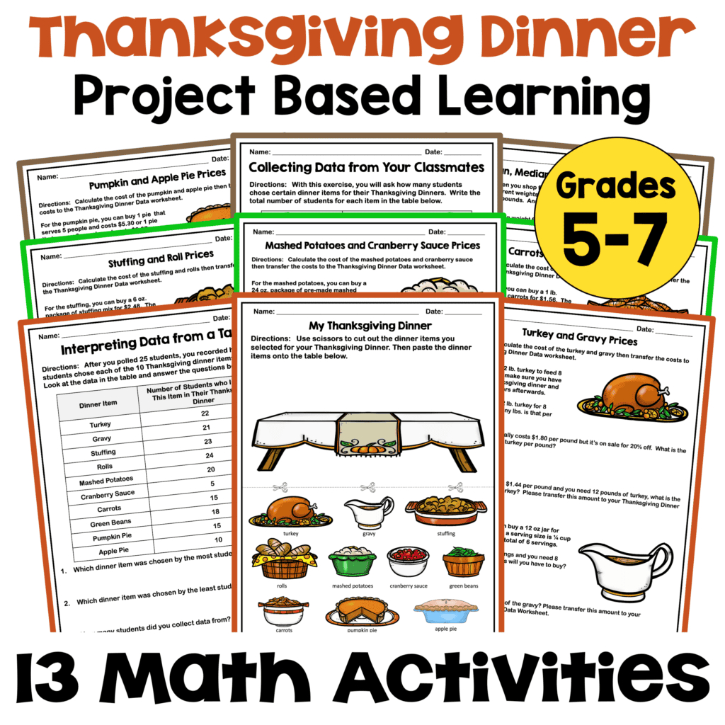 Thanksgiving Dinner Math Project - Based Learning For Grades 5-7 inside Thanksgiving Menu Math Worksheets
