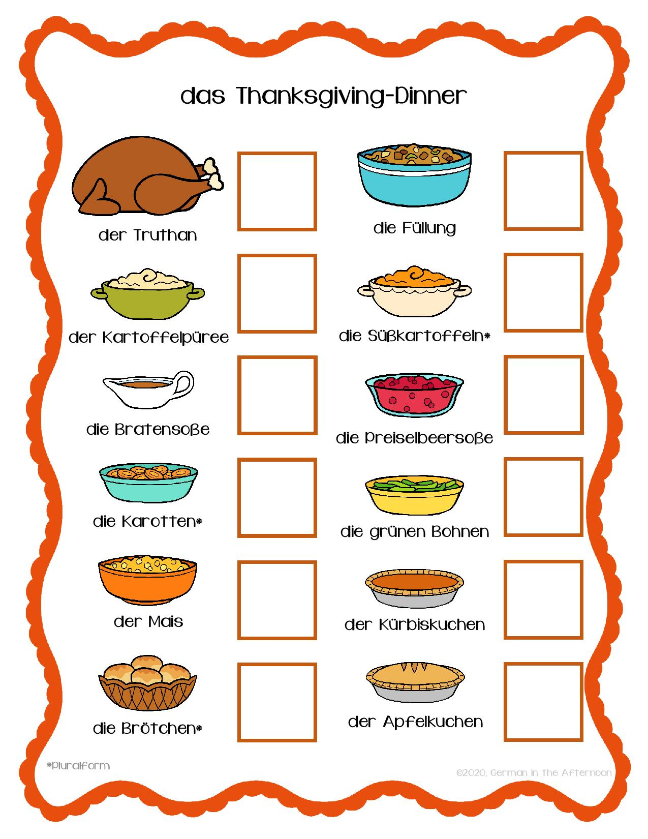 Thanksgiving-Dinner Umfrage / Survey | German In The Afternoon inside A Thanksgiving Feast Worksheet