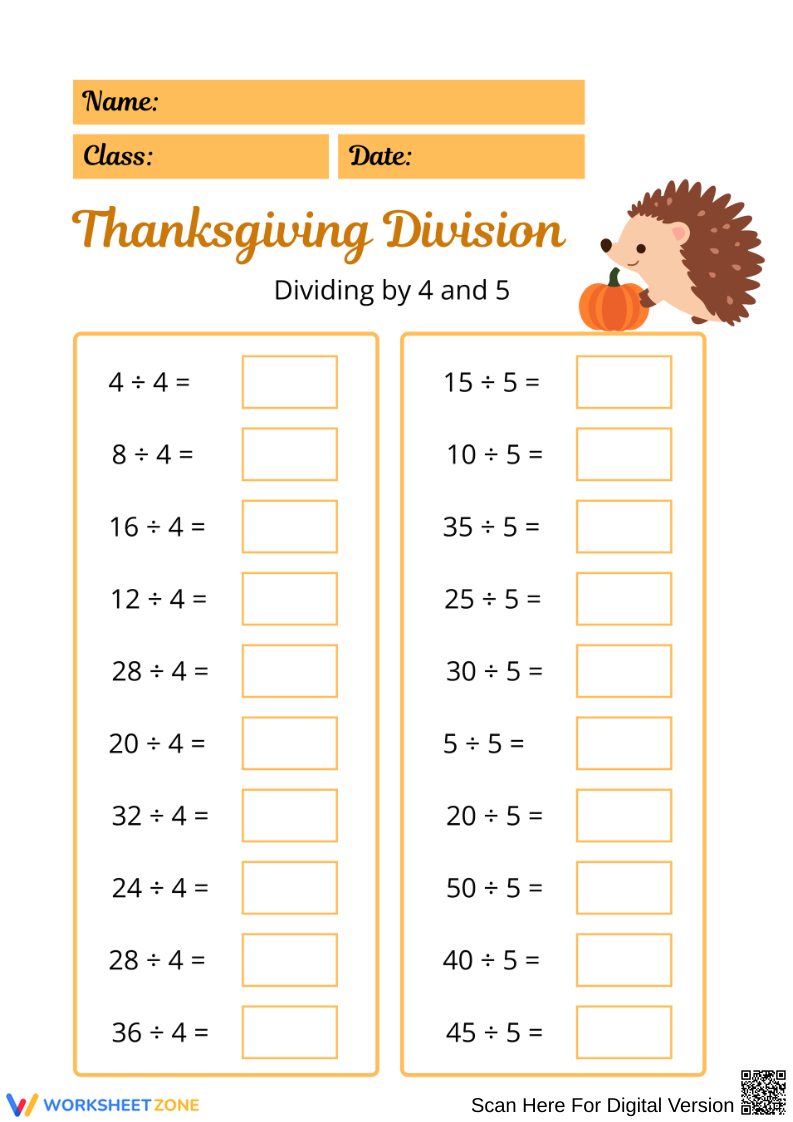 Thanksgiving Division Worksheets &amp;amp; Printable inside Thanksgiving Division Worksheets