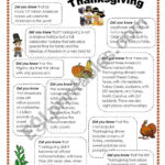 Thanksgiving Facts   Esl Worksheetintothefire With Thanksgiving Facts Worksheet