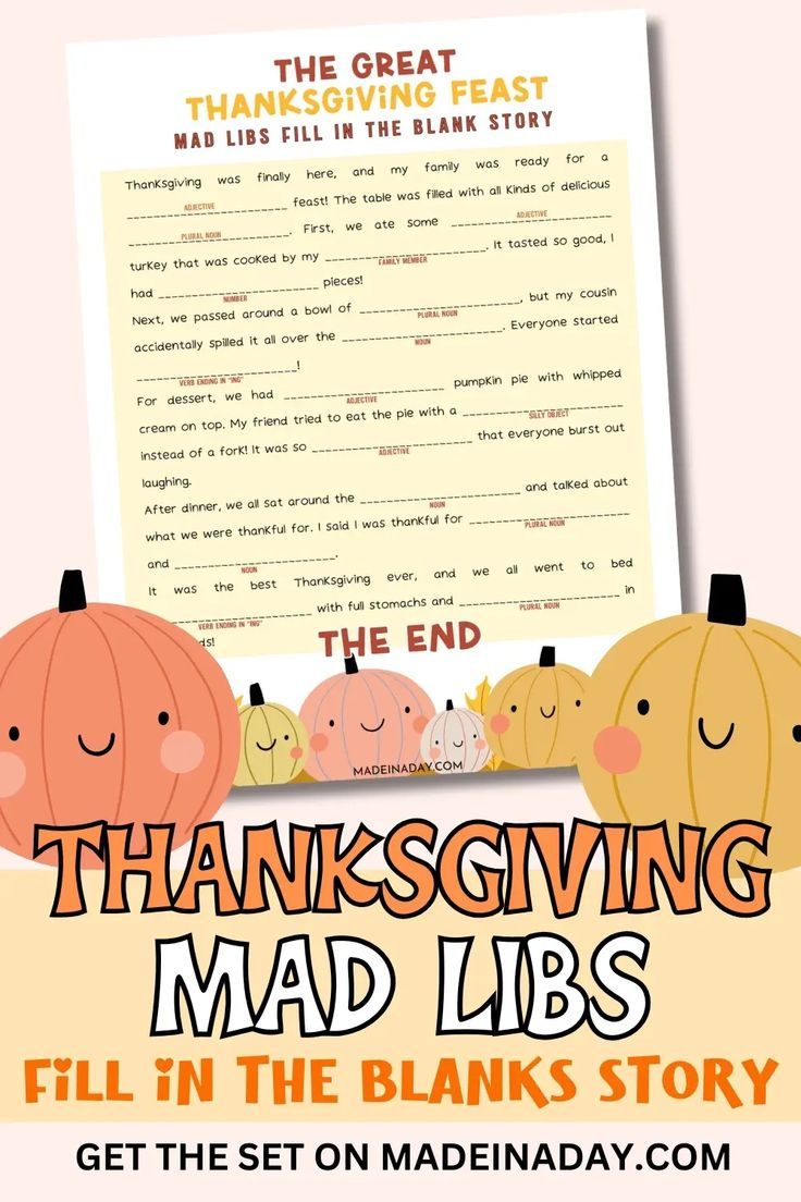 Thanksgiving Fill In The Blanks Story regarding Fill In The Blank Thanksgiving Worksheets