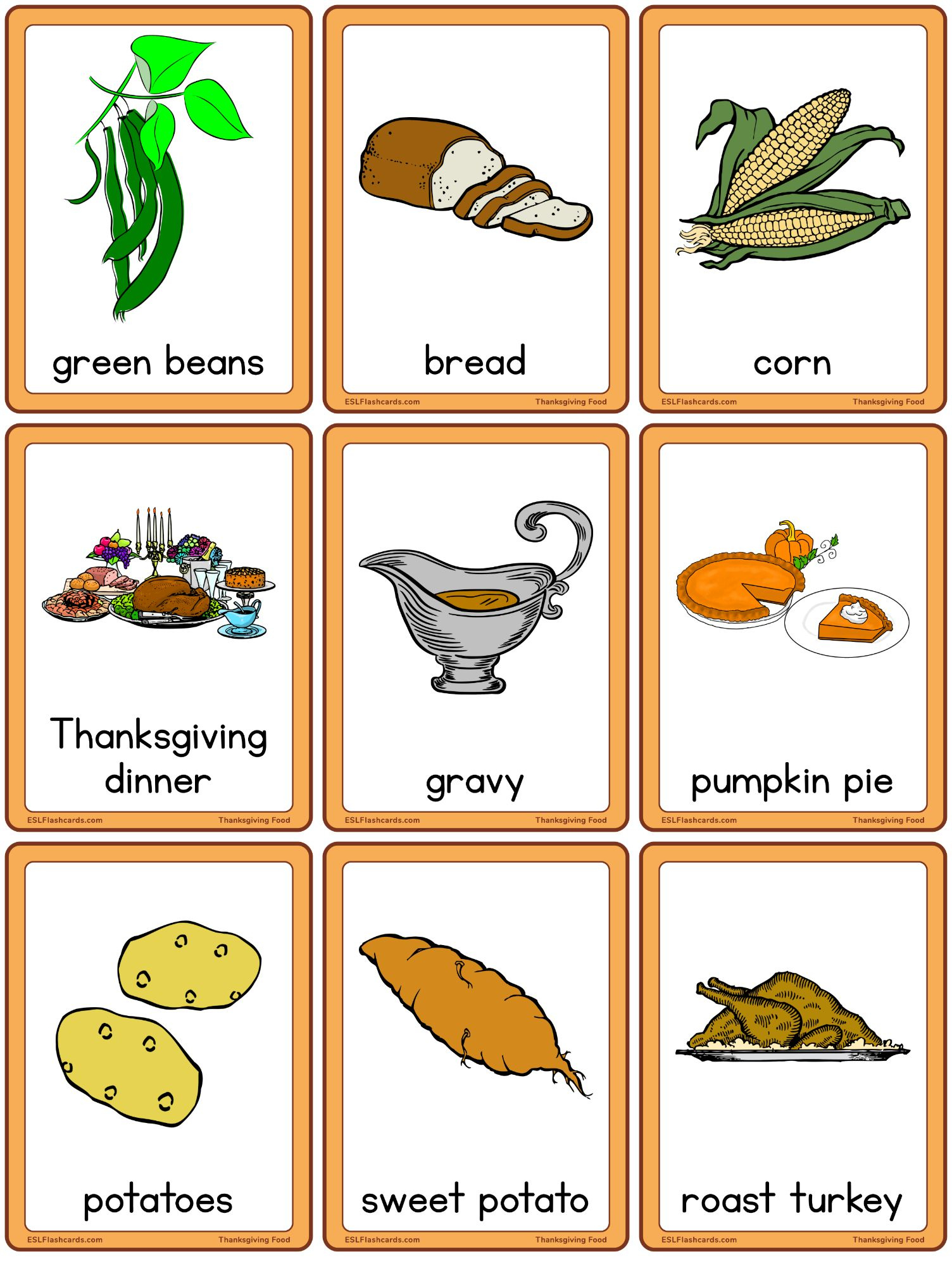 Thanksgiving Food – Esl Flashcards in Thanksgiving Food Worksheet