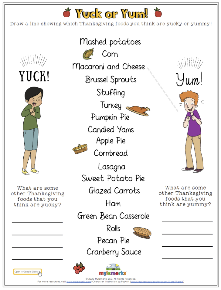 Thanksgiving Foods Worksheet