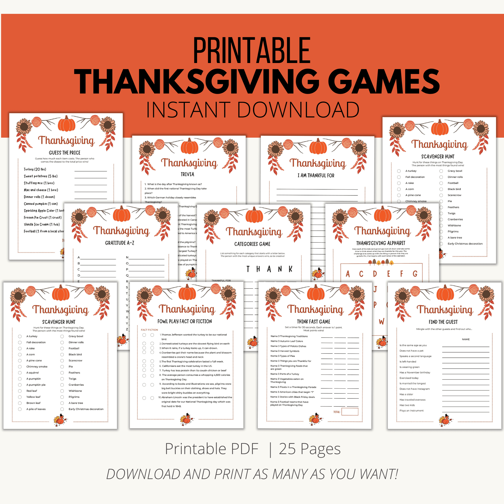 Thanksgiving Games Printable {Downloadable Pdf} throughout Thanksgiving Games Worksheets