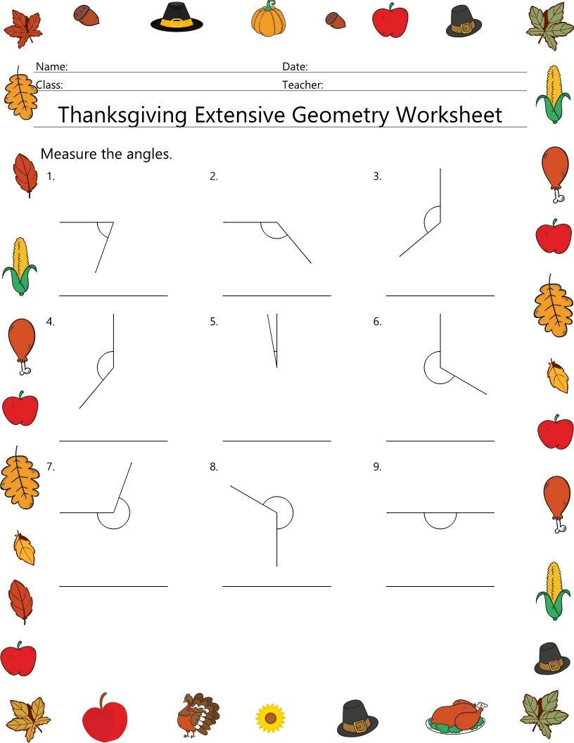Thanksgiving Geometry Worksheet: Angles, Area, Volume (No Prep) - Etsy within Thanksgiving Geometry Worksheet