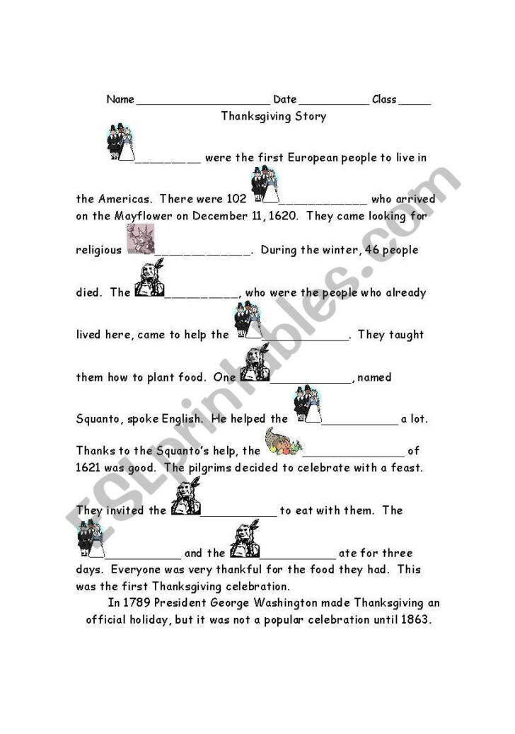 Thanksgiving Cloze Worksheets