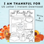 Thanksgiving I Am Thankful For Worksheet Printable For Kids Regarding Thanksgiving Thankful Worksheet