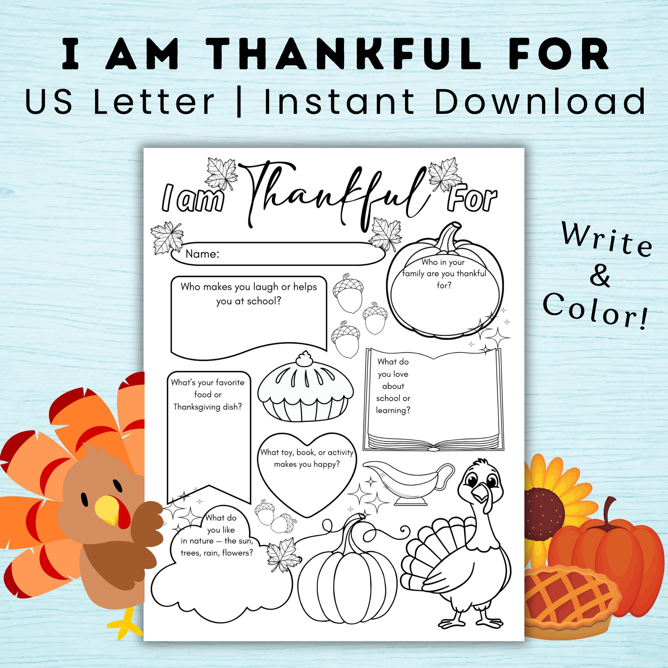 Thanksgiving I Am Thankful For Worksheet Printable For Kids regarding Thanksgiving Thankful Worksheet