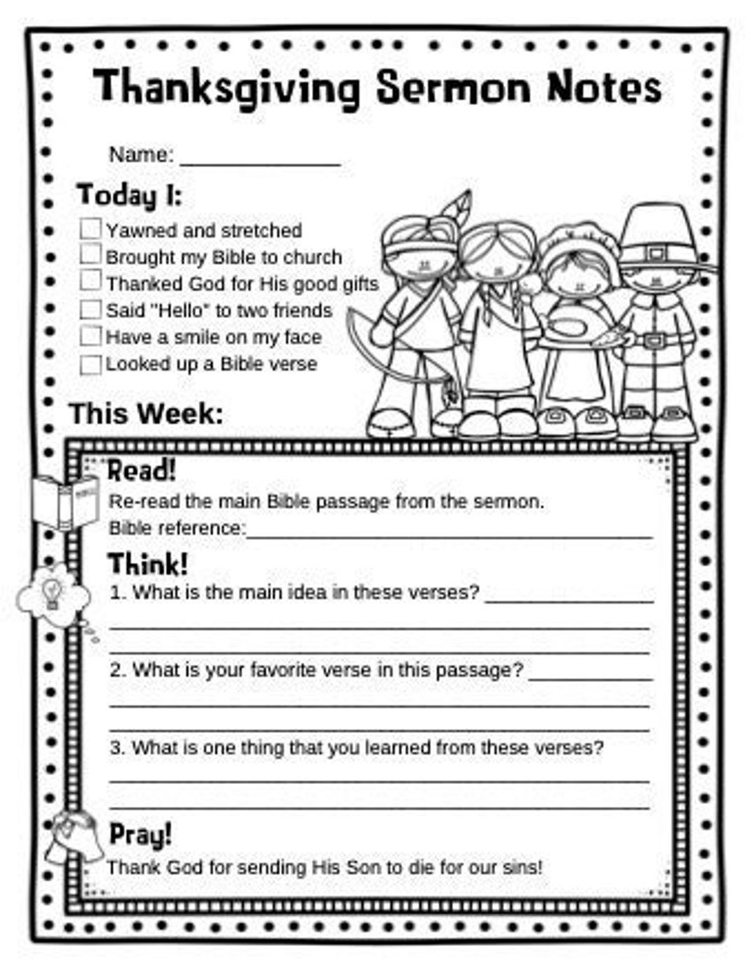 Thanksgiving Kids Sermon Notes, Fall Harvest Bible Study, Kids inside Thanksgiving Bible Worksheets