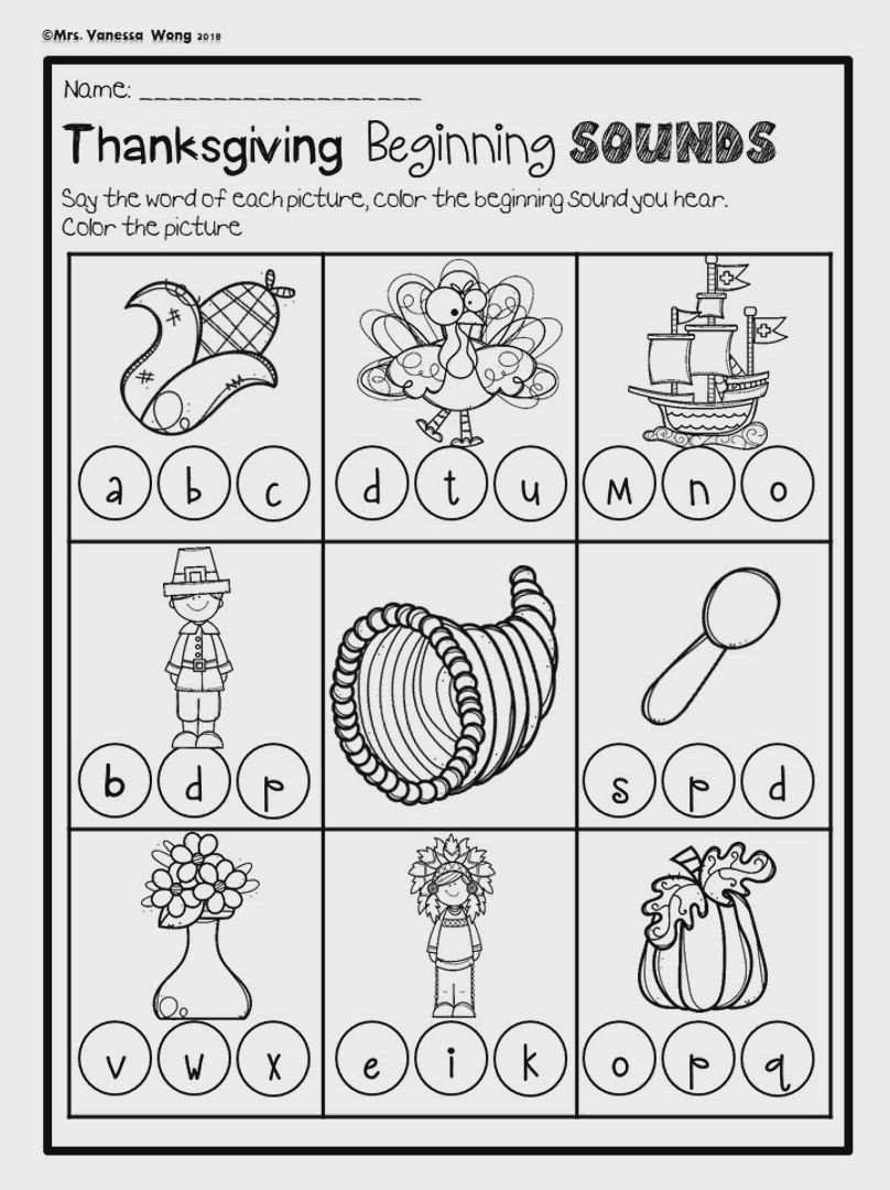 Thanksgiving Kindergarten Activities And Worksheets. Math And Literacy No  Prep for Thanksgiving Beginning Sounds Worksheet