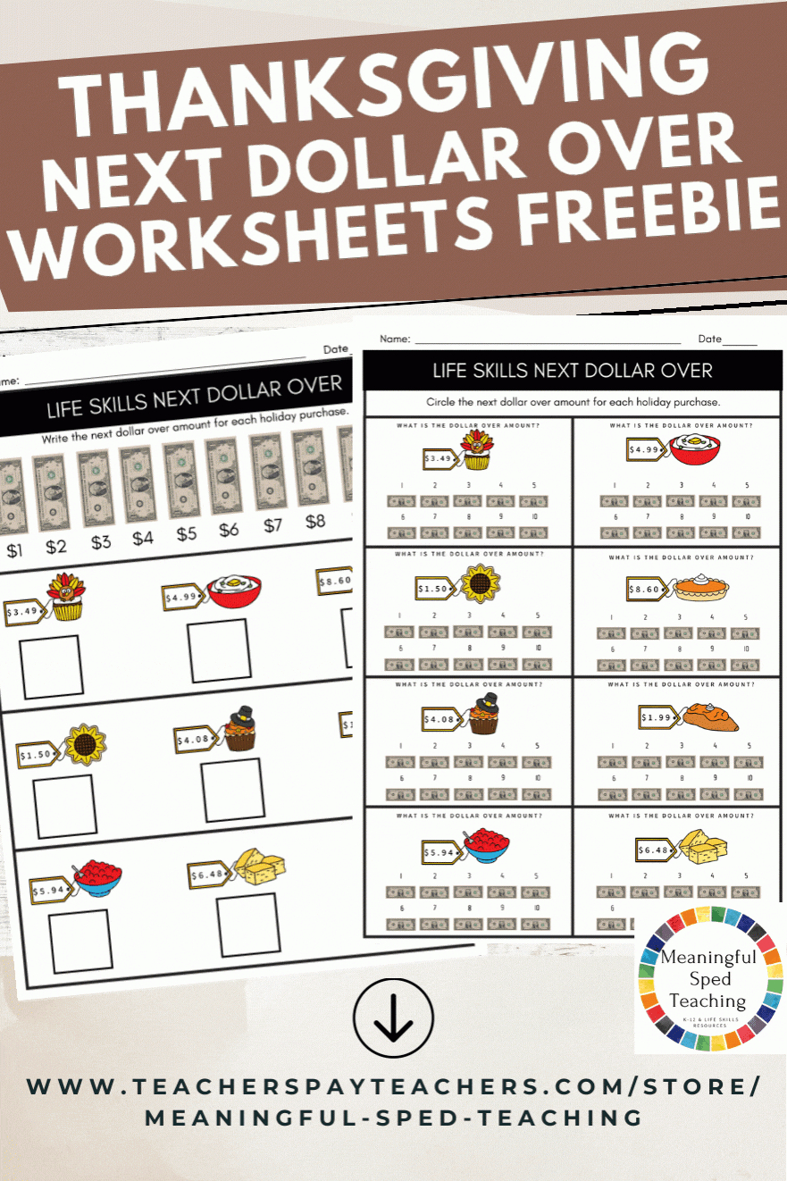 Thanksgiving Life Skills Next Dollar Over Worksheet Freebie! intended for Thanksgiving Money Math Worksheets