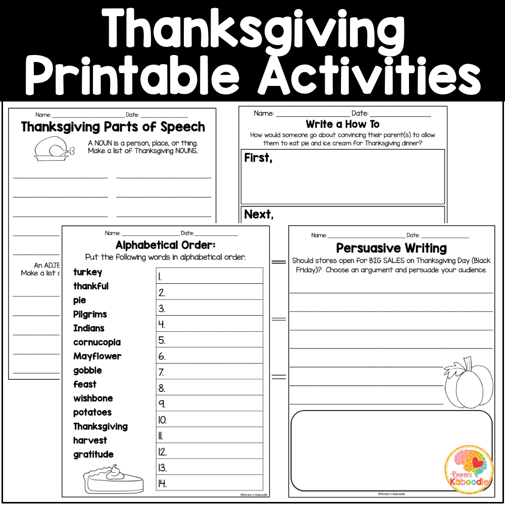 Thanksgiving Literacy Activities: Language Arts Worksheets for Thanksgiving Language Arts Worksheets