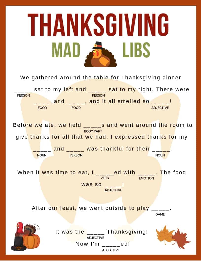 Thanksgiving Mad Libs - Jac Of All Things within Thanksgiving Mad Libs Worksheets