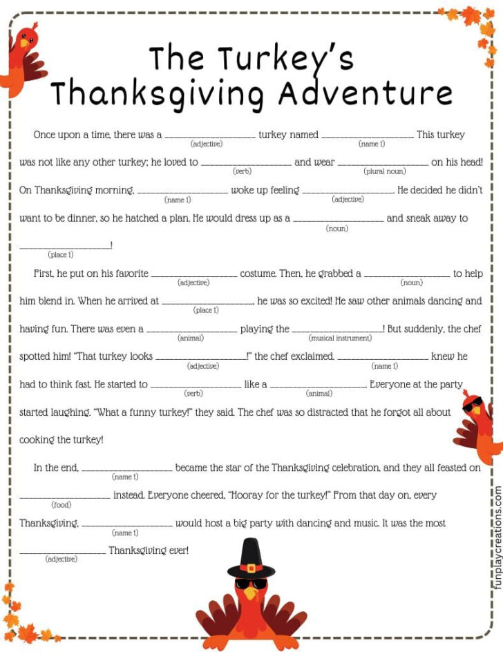 Thanksgiving Mad Libs Worksheets