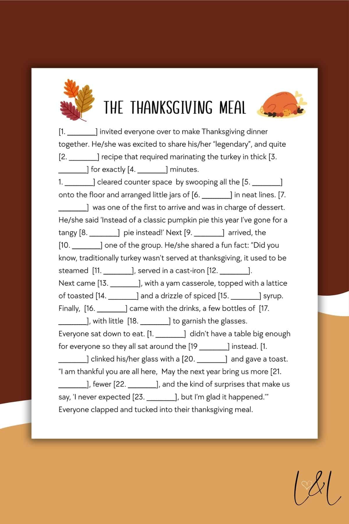 Thanksgiving Mad Libs Style Free Printable - Love &amp;amp; Laugh Games intended for Thanksgiving Mad Libs Worksheets