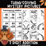 Thanksgiving Math 2 Digit Addition With Regrouping Mystery Pictures Within Thanksgiving Mystery Math Picture Worksheet