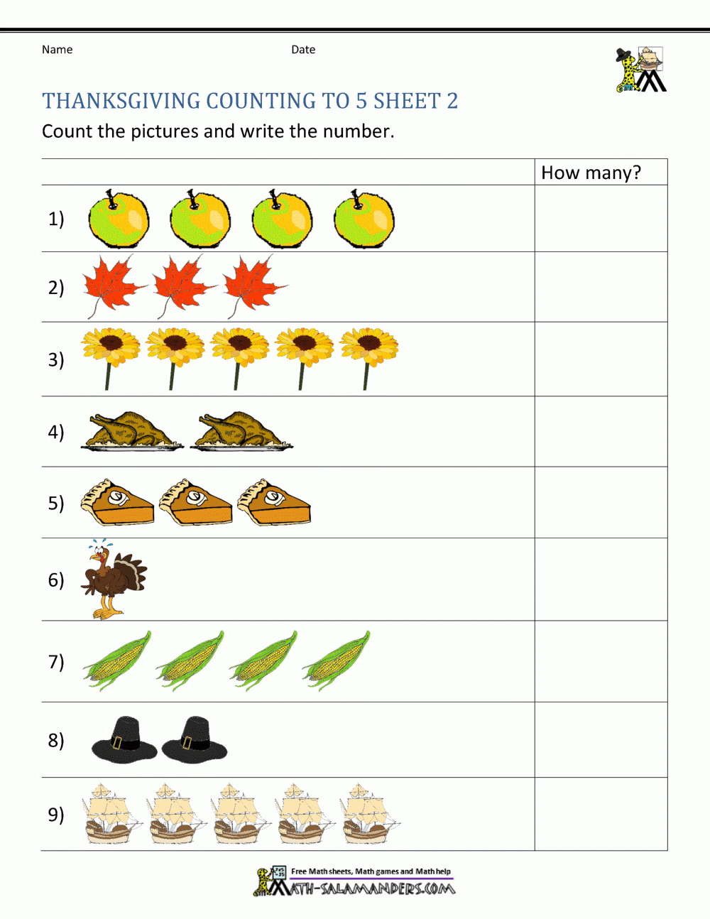 Thanksgiving Math Activities For Kindergarten for Free Printable Thanksgiving Math Worksheets For Kindergarten