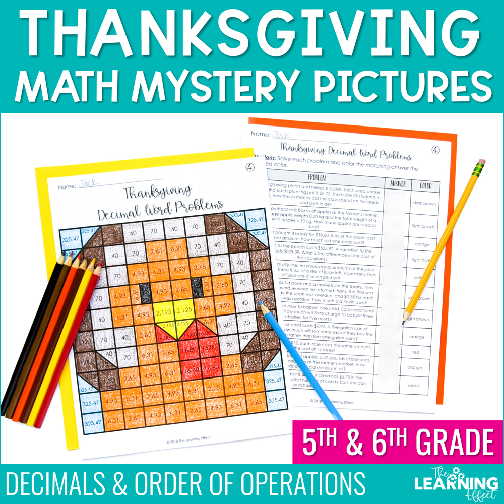 Thanksgiving Math Activities Mystery Picture Worksheets | Decimals regarding Thanksgiving Mystery Math Picture Worksheet