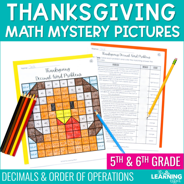 Thanksgiving Decimal Worksheets