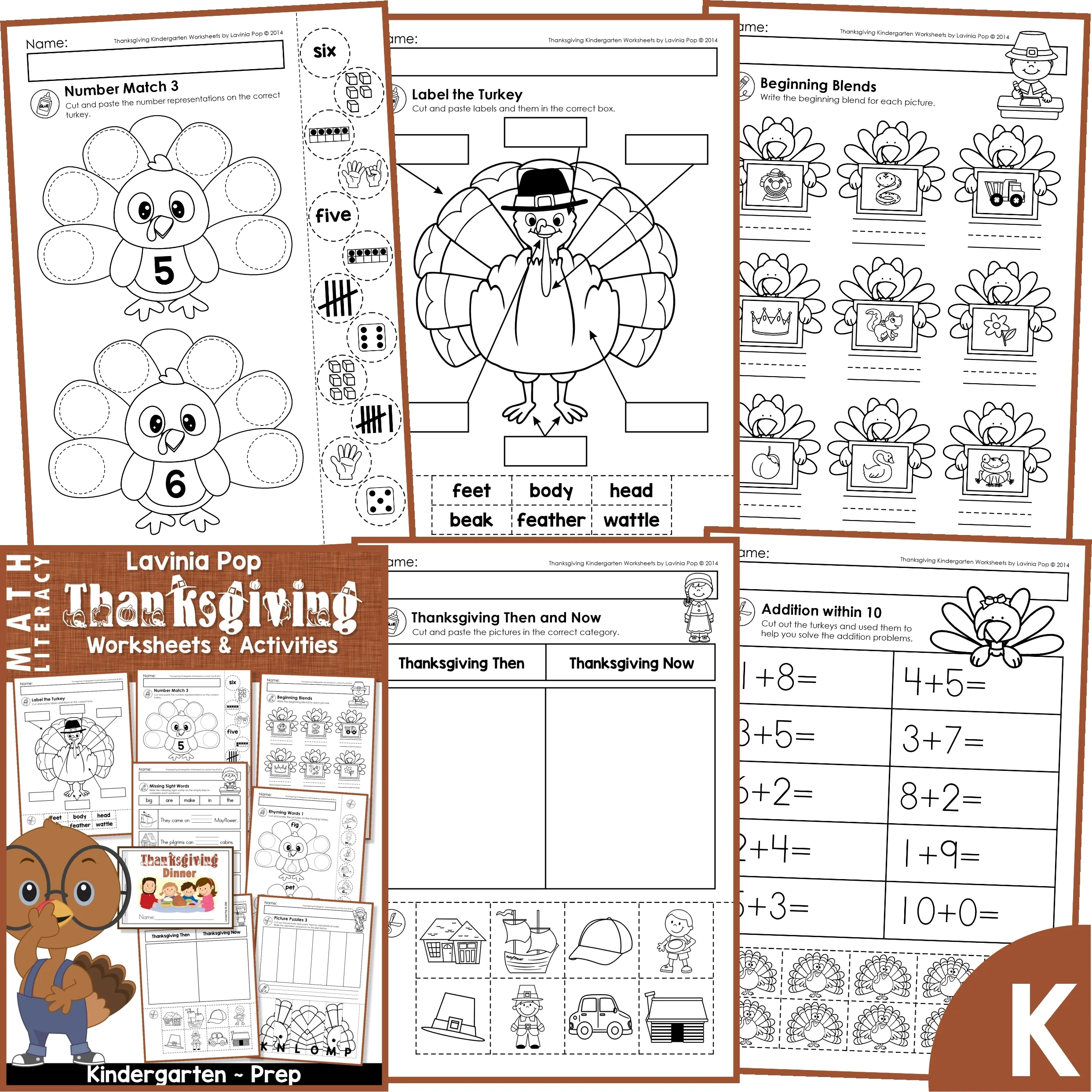 Thanksgiving Math &amp;amp; Literacy Worksheets For Kindergarten - In My with Tpt Free Thanksgiving Worksheets