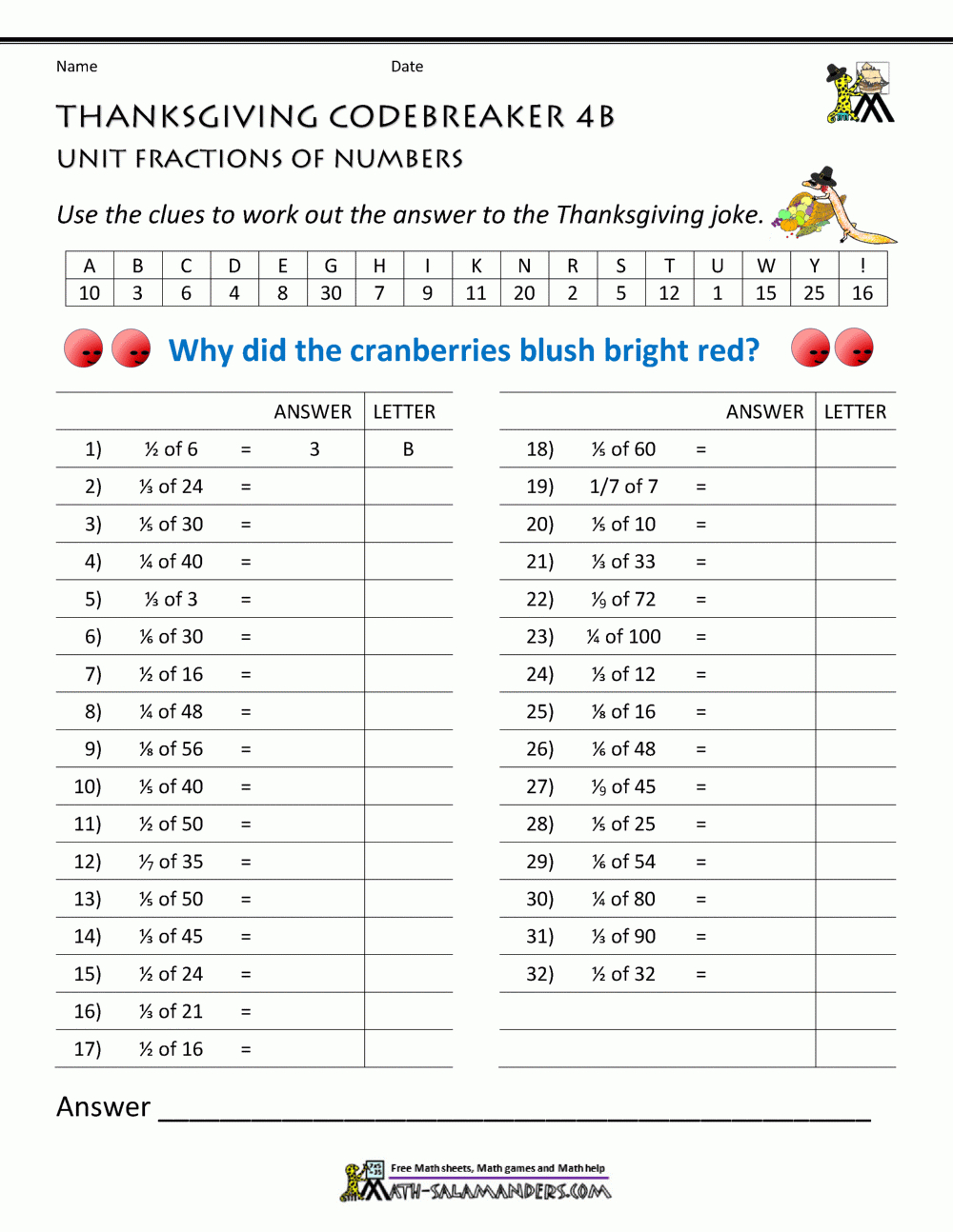 Thanksgiving Math Puzzles for Thanksgiving Integer Worksheet