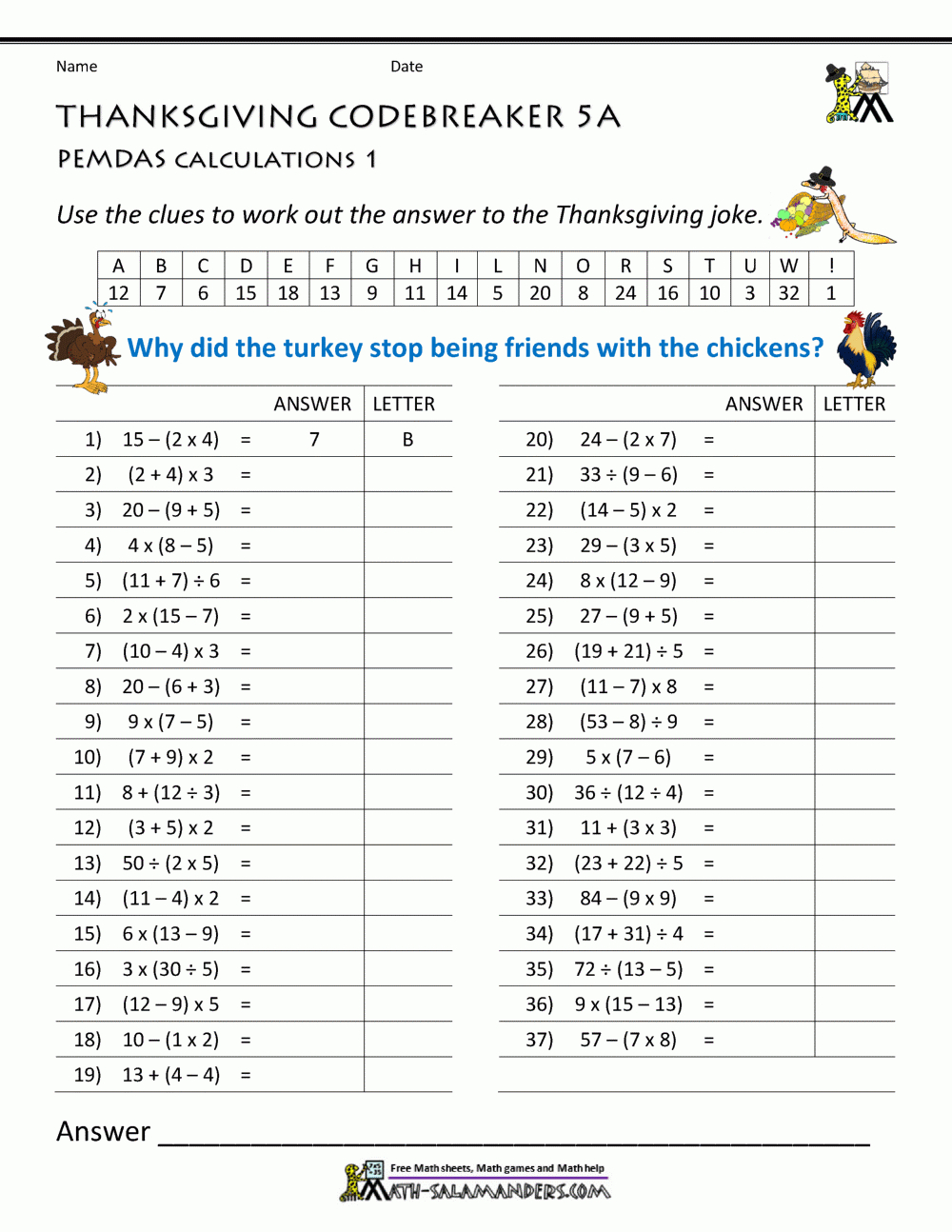 Thanksgiving Math Puzzles pertaining to 5th Grade Thanksgiving Math Worksheets