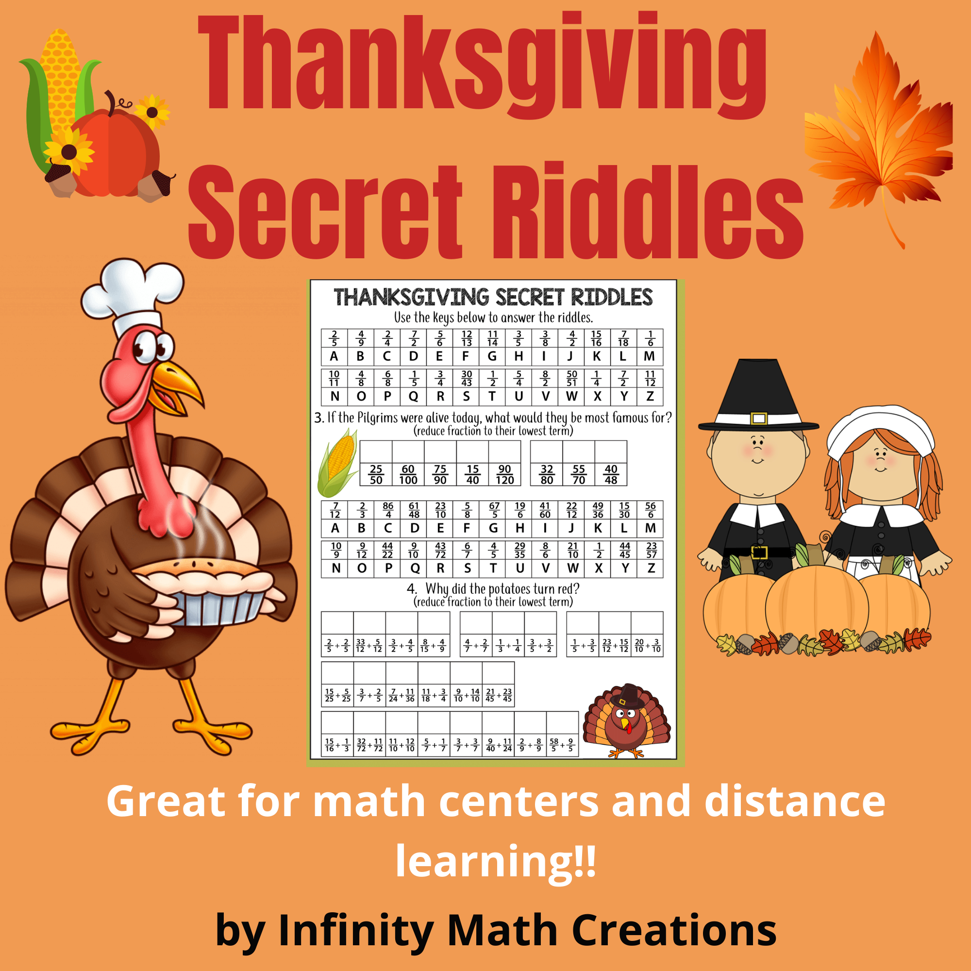 Thanksgiving Math Riddles--Decimals Percents Fractions regarding Thanksgiving Fractions Worksheets
