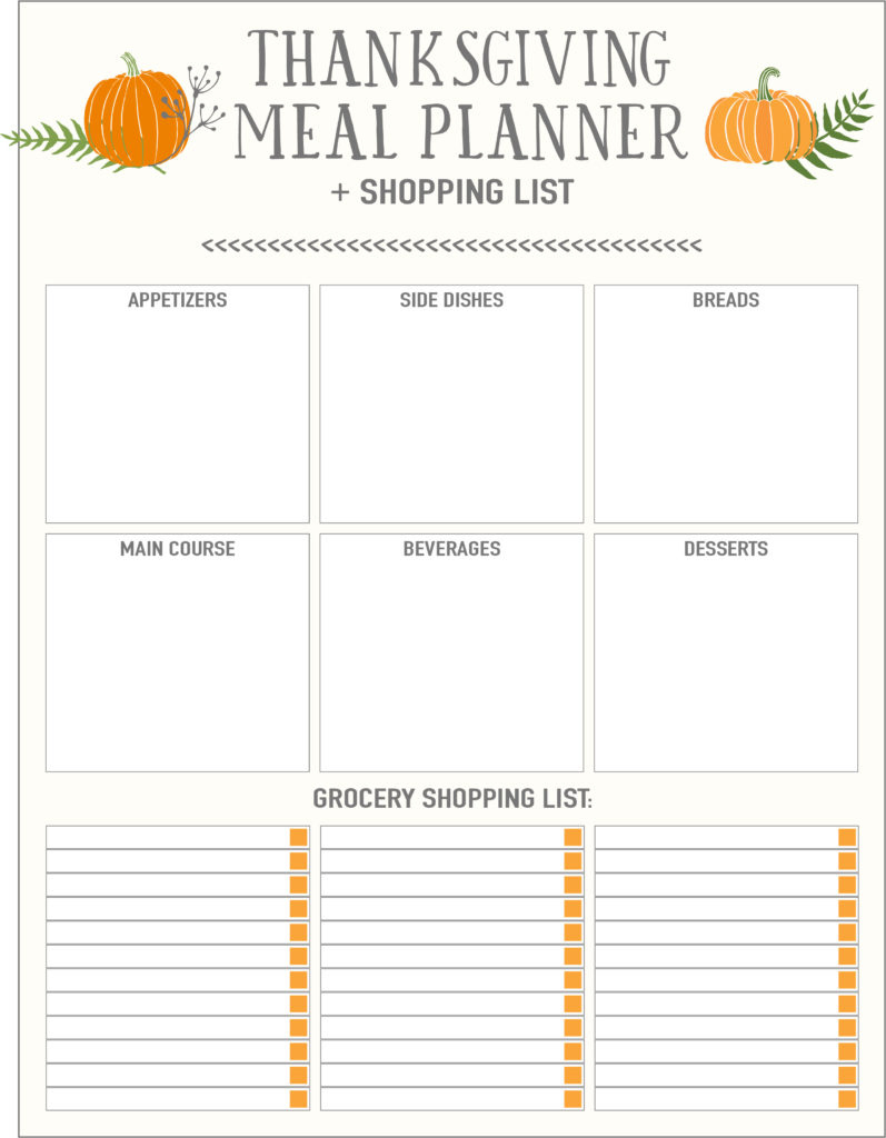 Thanksgiving Meal Planners &amp;amp; Shopping List Printables - Free throughout Thanksgiving Menu Worksheet