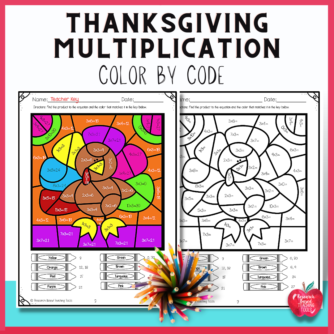 Thanksgiving Multiplication Colorcode | Fun Math Activities with Thanksgiving Multiplication Worksheets