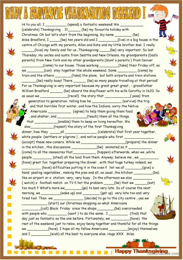 Thanksgiving Origins And Celebration…: English Esl Worksheets Pdf pertaining to Thanksgiving Grammar Worksheet