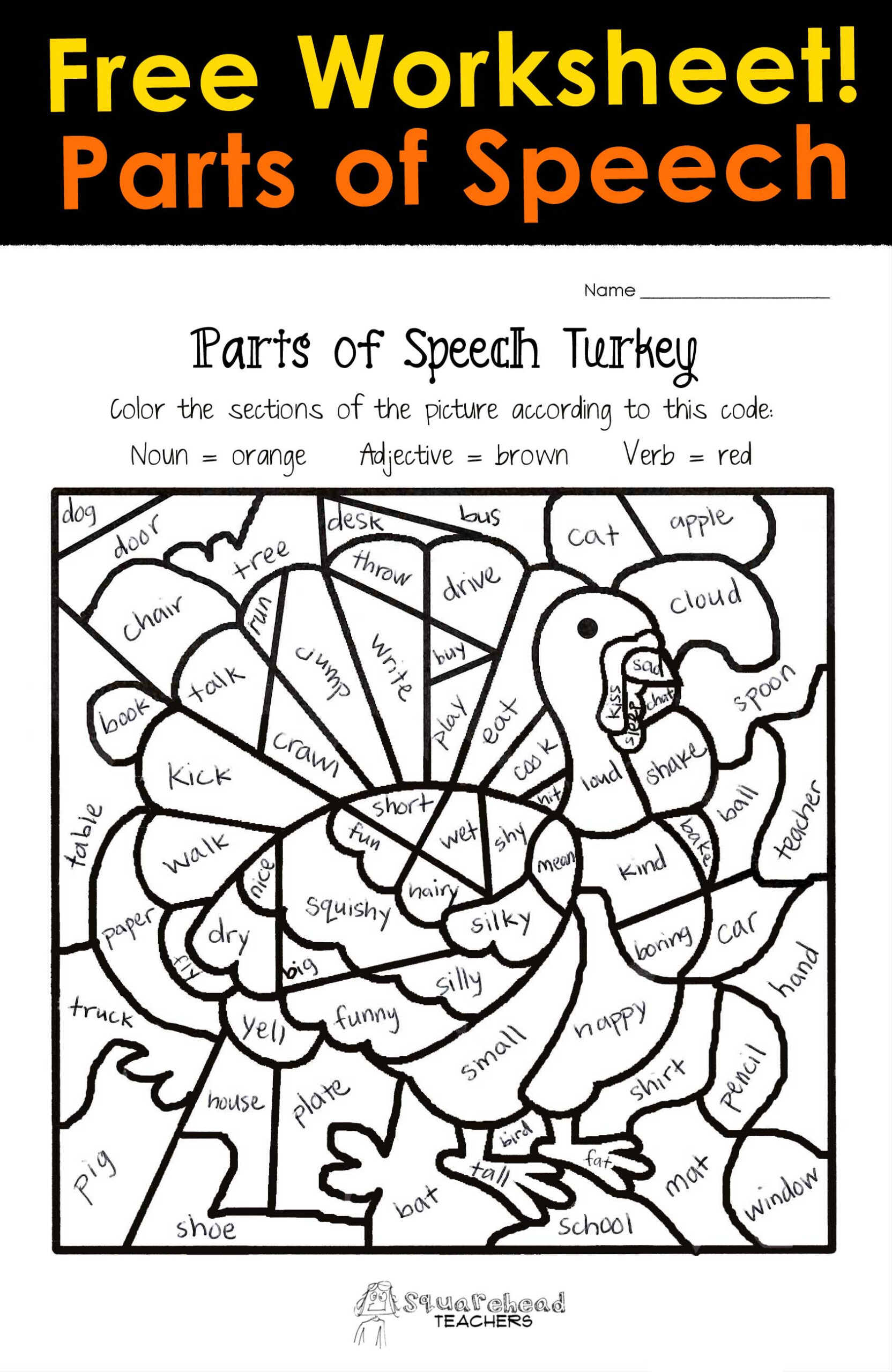 Thanksgiving Parts Of Speech Worksheet | Squarehead Teachers for Thanksgiving Parts of Speech Worksheets