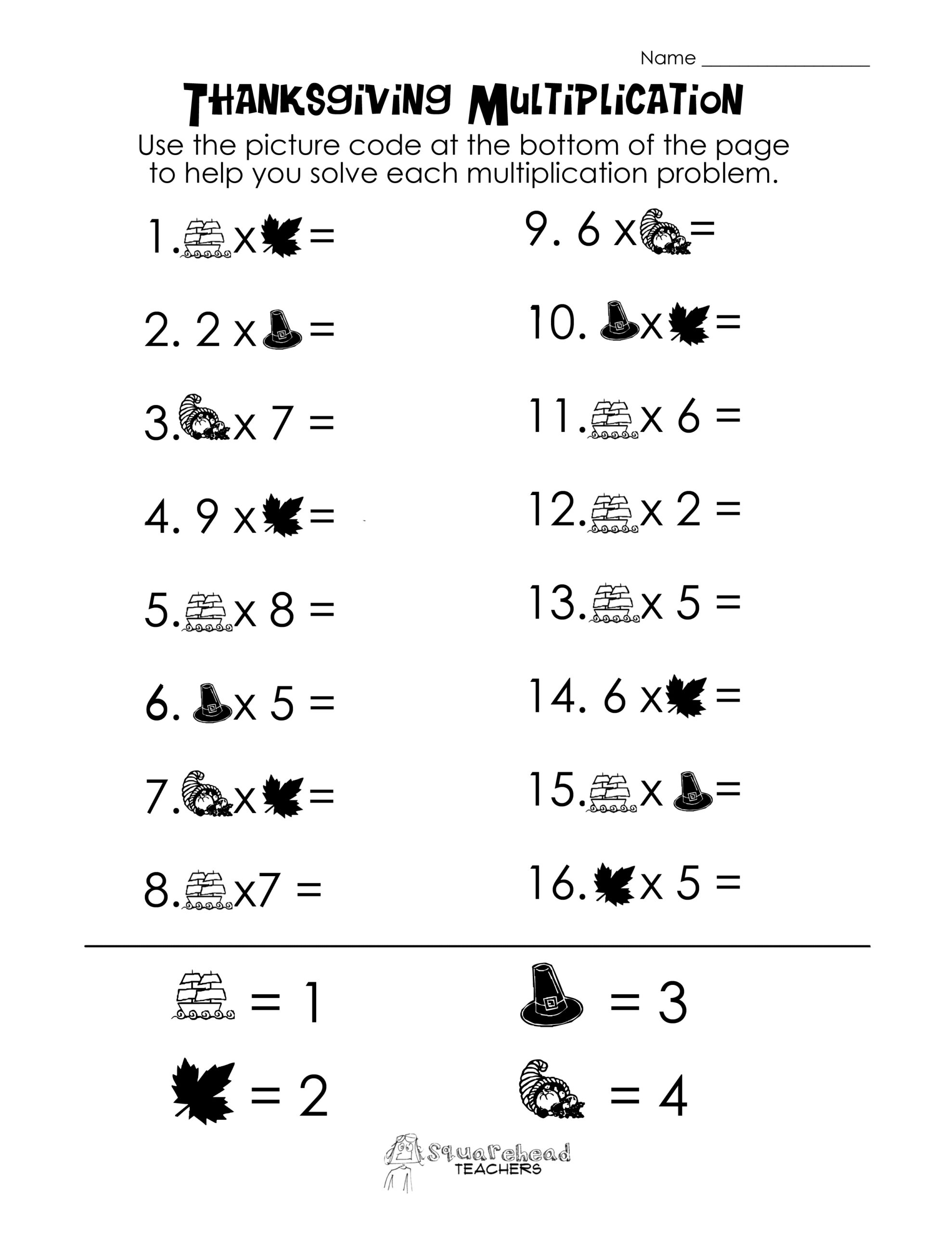 Thanksgiving Picture Math Worksheet | Squarehead Teachers for Thanksgiving Math Worksheets 6th Grade